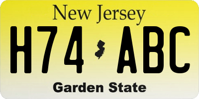NJ license plate H74ABC