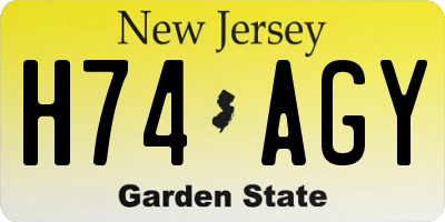 NJ license plate H74AGY