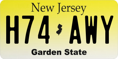 NJ license plate H74AWY