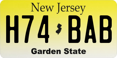 NJ license plate H74BAB
