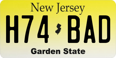 NJ license plate H74BAD