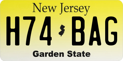 NJ license plate H74BAG
