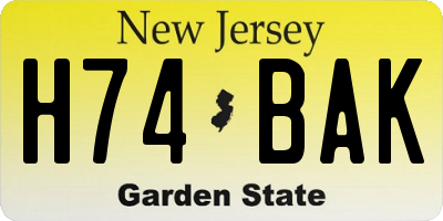 NJ license plate H74BAK
