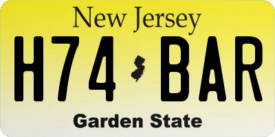 NJ license plate H74BAR