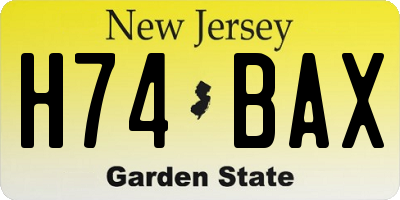 NJ license plate H74BAX