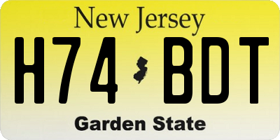 NJ license plate H74BDT