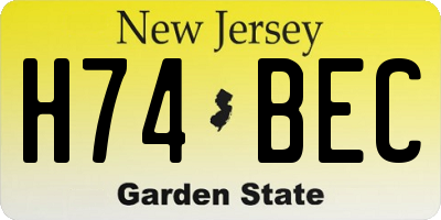 NJ license plate H74BEC