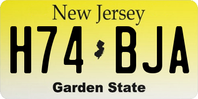 NJ license plate H74BJA