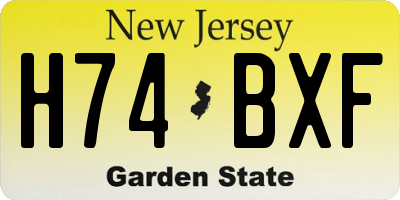 NJ license plate H74BXF