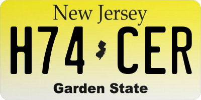 NJ license plate H74CER
