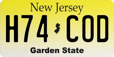 NJ license plate H74COD