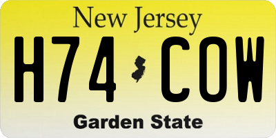 NJ license plate H74COW