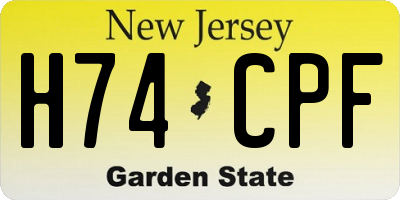 NJ license plate H74CPF