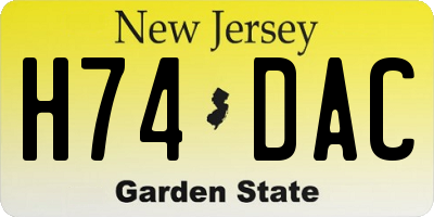 NJ license plate H74DAC