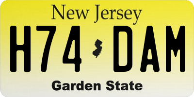 NJ license plate H74DAM