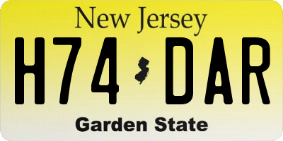 NJ license plate H74DAR