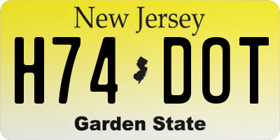 NJ license plate H74DOT