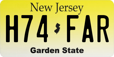 NJ license plate H74FAR