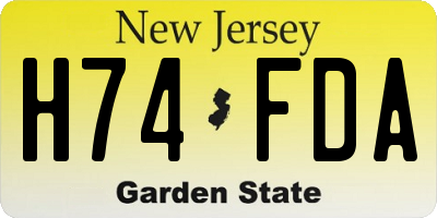 NJ license plate H74FDA