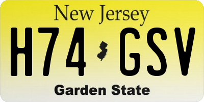 NJ license plate H74GSV