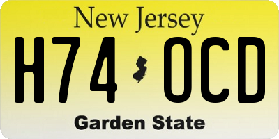 NJ license plate H74OCD