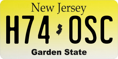 NJ license plate H74OSC