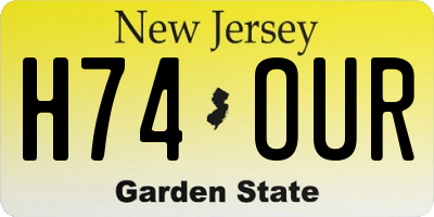 NJ license plate H74OUR