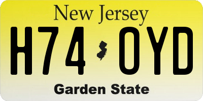 NJ license plate H74OYD