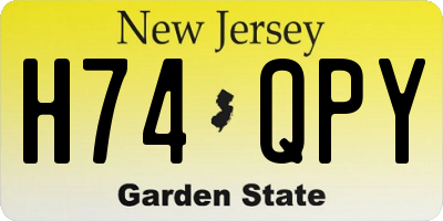 NJ license plate H74QPY
