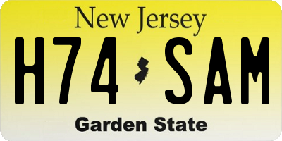 NJ license plate H74SAM