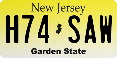 NJ license plate H74SAW