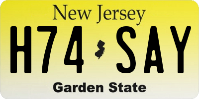 NJ license plate H74SAY