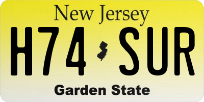 NJ license plate H74SUR