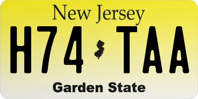 NJ license plate H74TAA