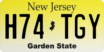 NJ license plate H74TGY