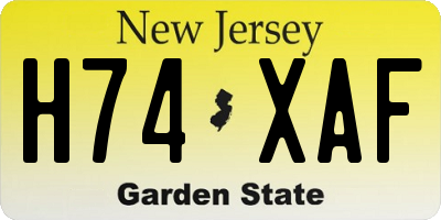 NJ license plate H74XAF