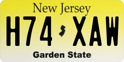 NJ license plate H74XAW