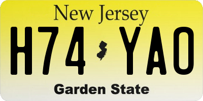 NJ license plate H74YAO