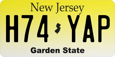NJ license plate H74YAP