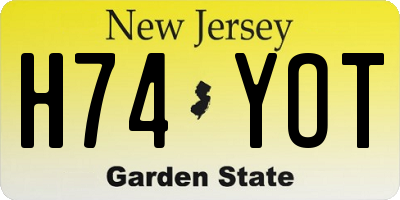 NJ license plate H74YOT