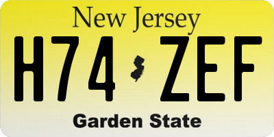 NJ license plate H74ZEF