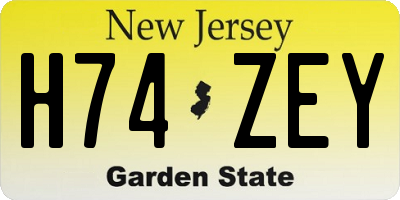 NJ license plate H74ZEY