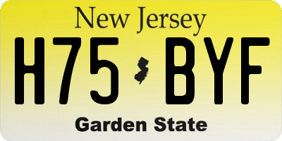 NJ license plate H75BYF