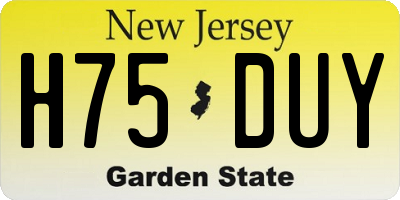 NJ license plate H75DUY