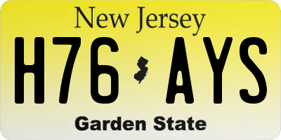 NJ license plate H76AYS