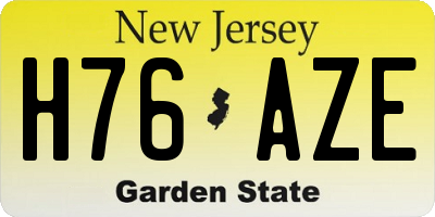 NJ license plate H76AZE