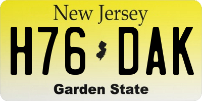 NJ license plate H76DAK