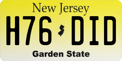 NJ license plate H76DID