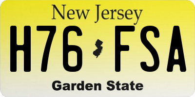 NJ license plate H76FSA