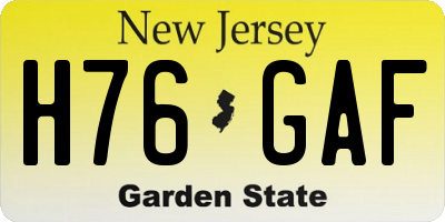 NJ license plate H76GAF